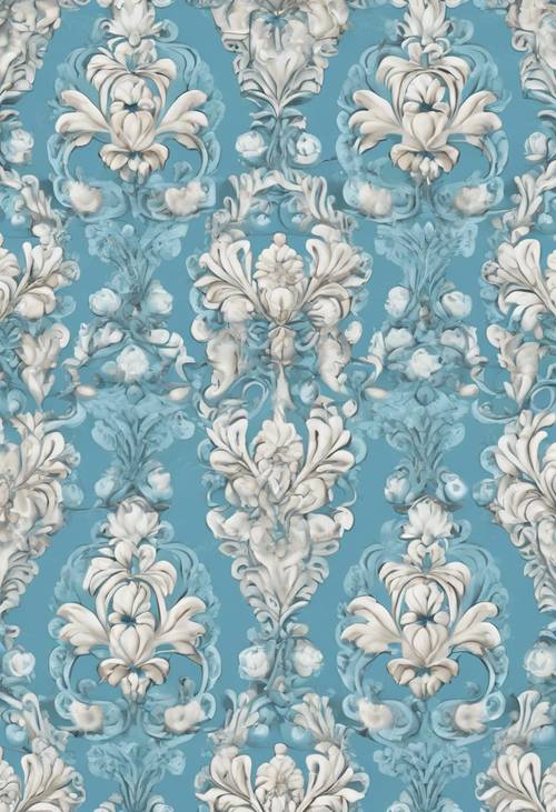 Un patrón transparente de damasco azul celeste, elegante y atemporal.