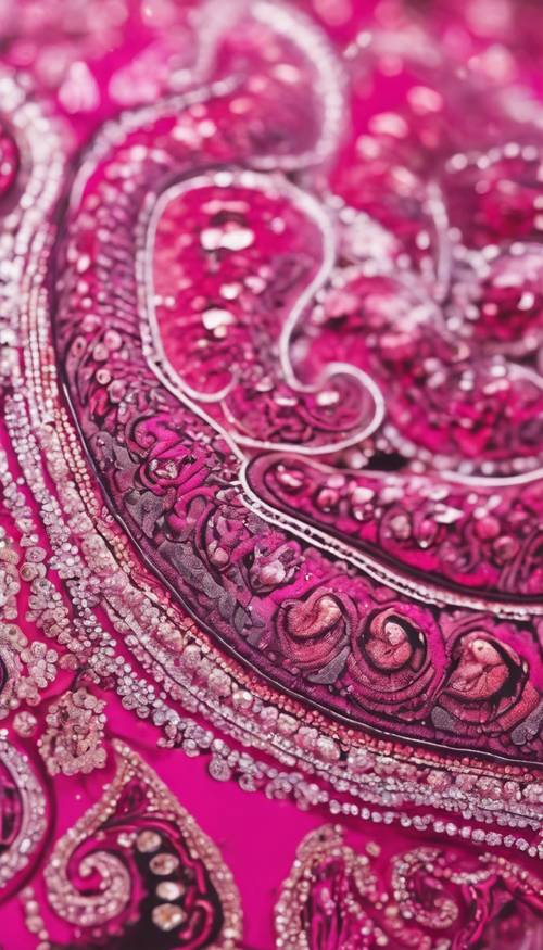A close-up of a hot pink, magnified paisley pattern.