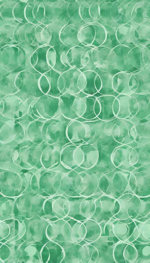 Un motif artistique harmonieux de cercles et de carrés texturés vert menthe superposés