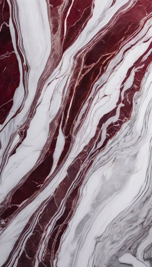 Rich burgundy marble with swirling white and gray veins, highlighting its high polish.