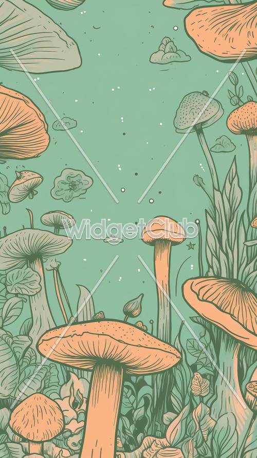 Mushroom Magic in a Whimsical Green Forest
