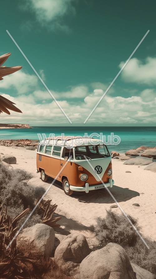 Vintage Van ở bãi biển