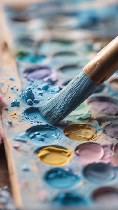 A dash of pastel blue paint on an artist's palette.