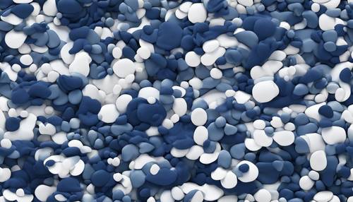 Camuflagem oceânica azul marinho de inspiração tradicional que se mistura perfeitamente com formas de espuma branca.