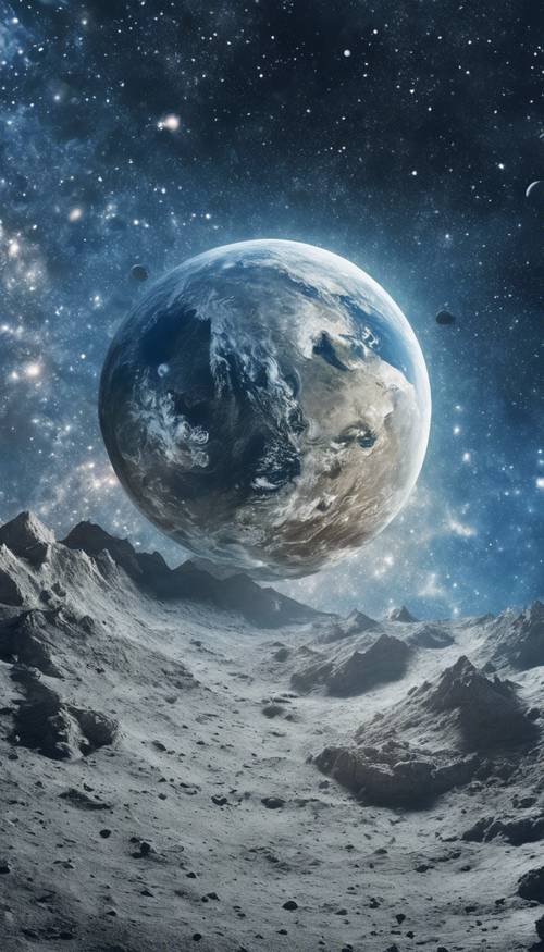 Une palette de bleus naturels formant l’image de la Terre vue de la Lune.