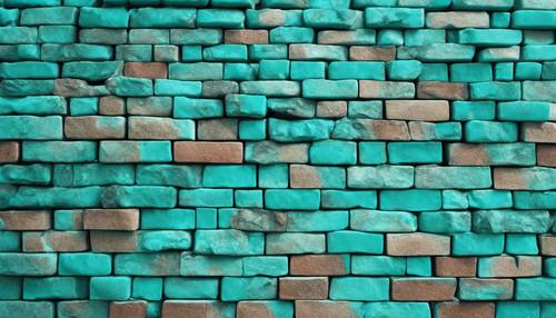 Um padrão abstrato de tijolos turquesa mostrando altos contrastes