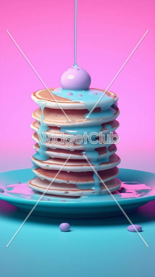 Colorful Pancake Stack with Purple Syrup