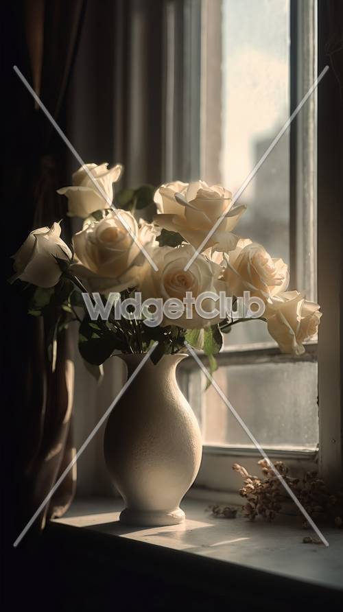 Beautiful White Roses in Sunlight