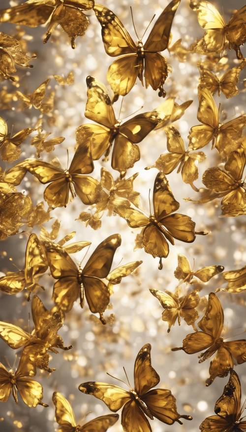 A swarm of golden butterflies in an elegant abstract composition. Tapet [5888b038f8f5481183f6]