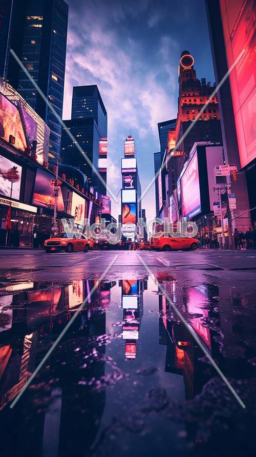 Helle Lichter und große Stadt: Eine schillernde Spiegelung am Times Square