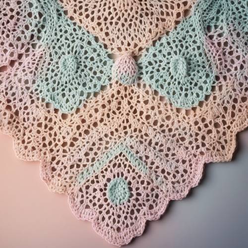 Un intrincado patrón de encaje de crochet en tonos pastel.