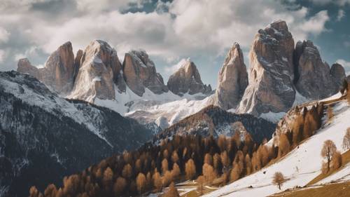 The majestic snow-capped peaks of the Dolomites.