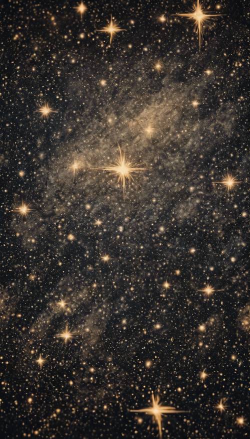 Una distesa di cielo notturno stellato intrecciato in un arazzo nero e beige.