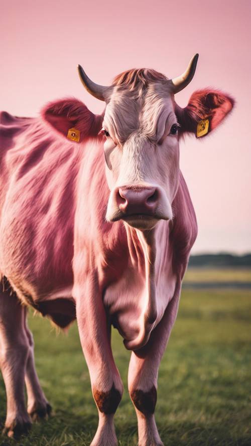 北欧風のシンプルなピンクの牛柄の壁紙