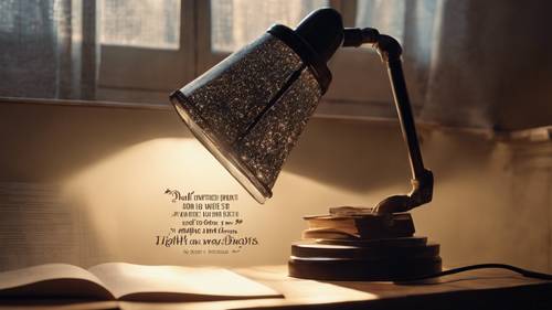 Une lampe illuminant une pièce sombre, avec une citation d&#39;étude inspirante brillant parmi les rayons de lumière.