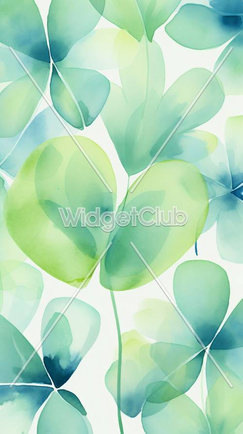 Blue and Green Watercolor Leaves Background