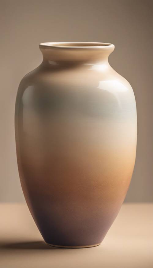 Un jarrón de cerámica pintado a mano con una combinación de colores sombríos, que pasa perfectamente del crema al beige.