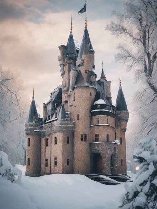Un maestoso castello nordico nel cuore dell&#39;inverno
