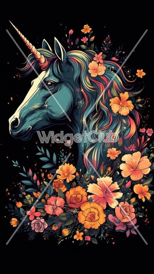 カラフルな花の馬のイラスト