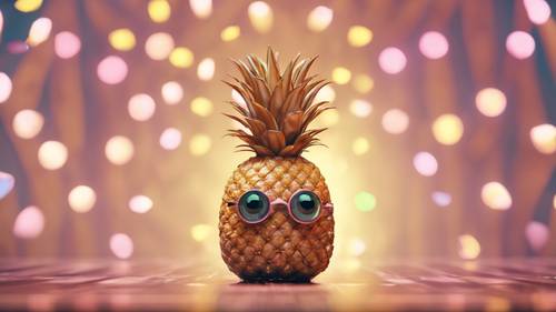 Uroczy ananas w stylu kawaii z dużymi, błyszczącymi oczami.