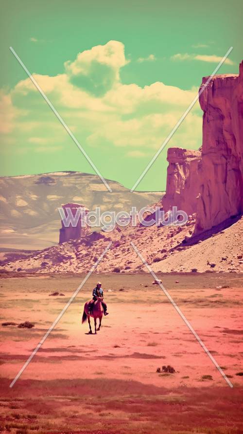 Rider and Horse in a Dreamy Desert Landscape