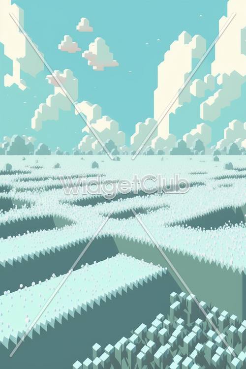 Calming Blue and White Pixelated Landscape