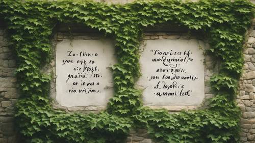 A philosophical quote displayed against the backdrop of green ivy creeping up a medieval castle wall. Tapetai [a4491986b65346b4b956]