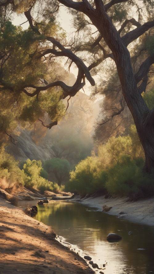 Uma cena tranquila do Parque Estadual Malibu Creek na manhã ensolarada