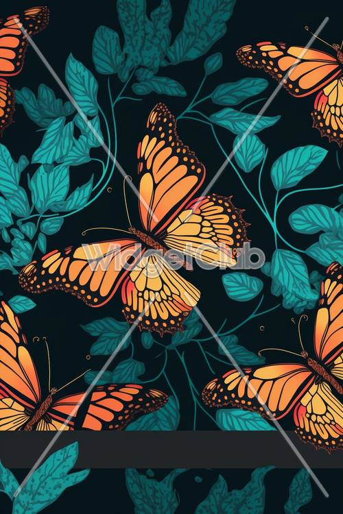 五彩缤纷的蝴蝶和树叶图案