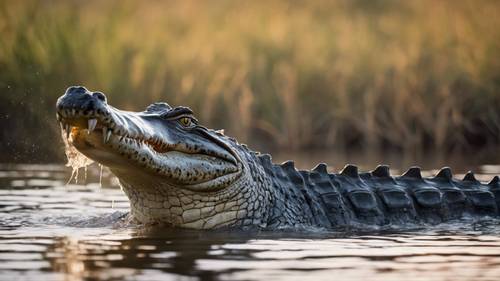 奧卡萬戈三角洲中心鱷魚的壯麗景象。