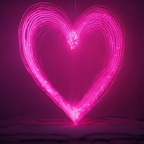 Neonowo różowe serce pulsujące światłem w rytm piosenki.