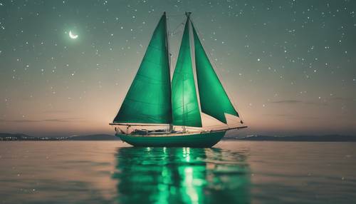 A sage green yacht sailing through a calm sea under a starlit sky. Wallpaper [ea2544350c81419fa55c]