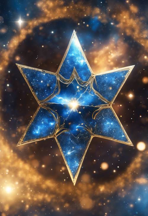 A blue star surrounded by a golden aura, set against a backdrop of galaxies. Wallpaper [a2d7fb4ce2634c6aafdd]