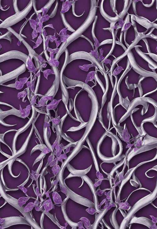 A seamless pattern of intertwining metallic silver and purple vines. Tapetai [5ef92325839243d4905a]