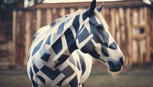 A graphic illustration of a paint horse with geometric patterns imposed on its coat. Tapéta [606991fb3b454612b184]