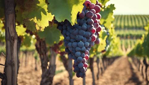 A sprawling vineyard with lush, ripe grape clusters hanging plentifully. Tapeta [aee18d70cad44c51b8a7]