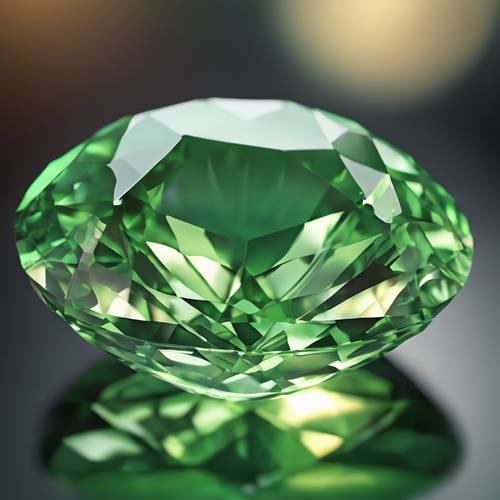 Berlian hijau sebening kristal, dipotong dengan gaya bulat tradisional yang cemerlang.
