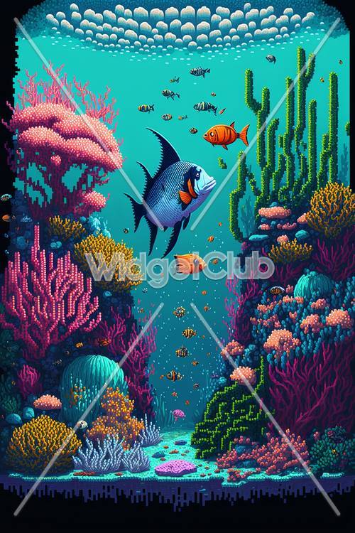 色とりどりの魚やサンゴ礁の海の生物を楽しむ壁紙