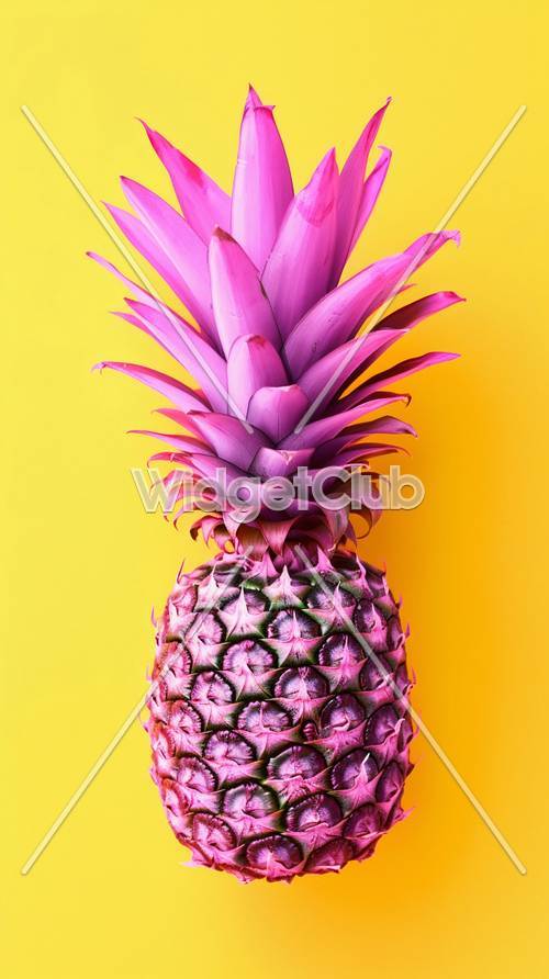 黄色背景上明亮的粉红色菠萝