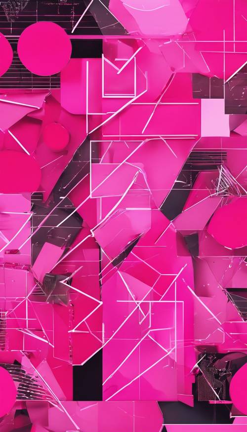 Un collage rosa neón inspirado en el arte pop con varias formas geométricas.