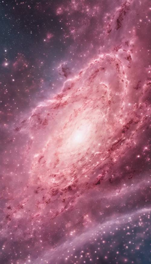 Une vaste galaxie définie par une superbe aura rose clair.