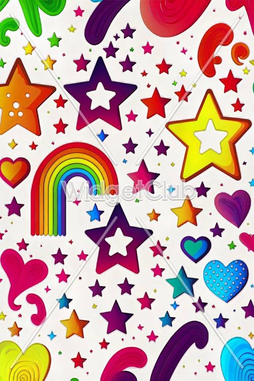 Colorful Stars and Hearts Pattern for Kids کاغذ دیواری[170b23b9465640b89a51]