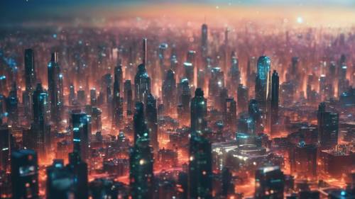 منظر مدينة نابض بالحياة لمدينة مستقبلية كما يتصور في الأحلام.