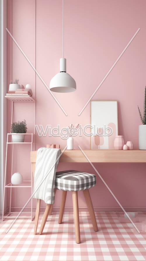 Configuración de oficina en casa rosa