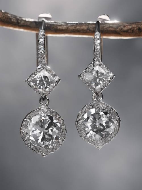 Brincos de casca de diamante cinza pendurados elegantemente.