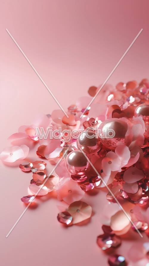 Diseño de perlas y pétalos de flores rosas.