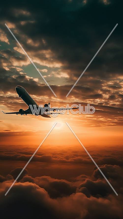 Penerbangan Matahari Terbenam Di Atas Cloudscape