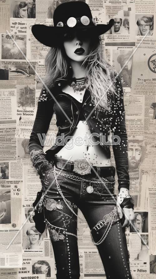 Stylish Fashion Model with Newsprint Background