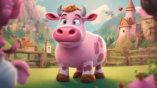 Sampul buku anak-anak yang menampilkan kisah heroik pemberani dari seekor sapi merah muda.
