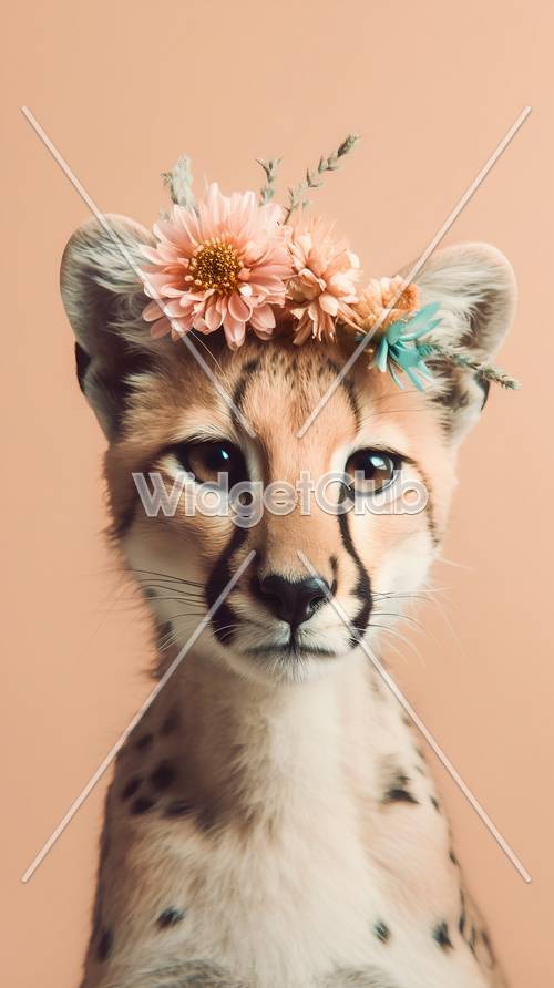 Cute Cheetah Cub with Floral Headband